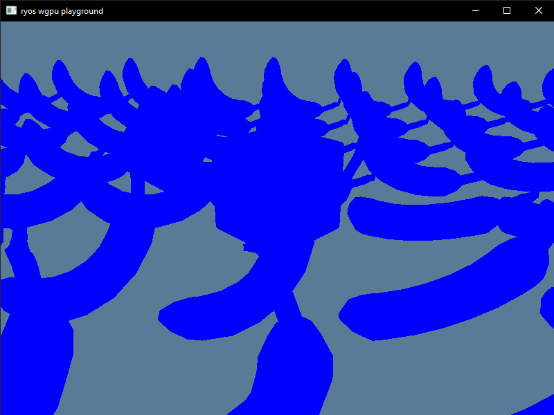 Screenshot of the native wgpu Rust app rendering a grid of 3D bananas and 2 cubes, all colored in blue