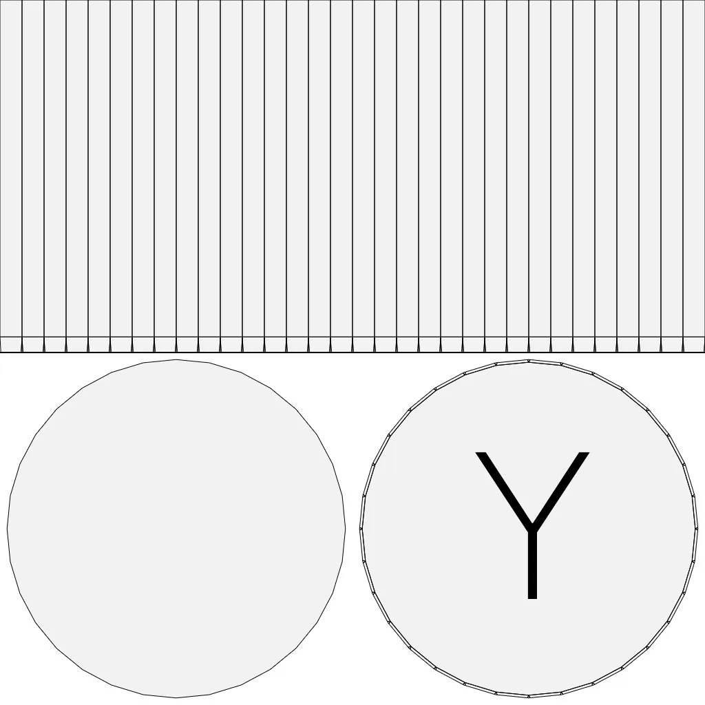UV maps for buttons. Strip of quads on top and 2 circles on bottom, 1 has text inside.