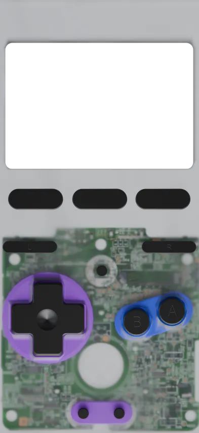 An early test of a semi transparent version with faux internals showing through (this one being a GBA SP PCB)