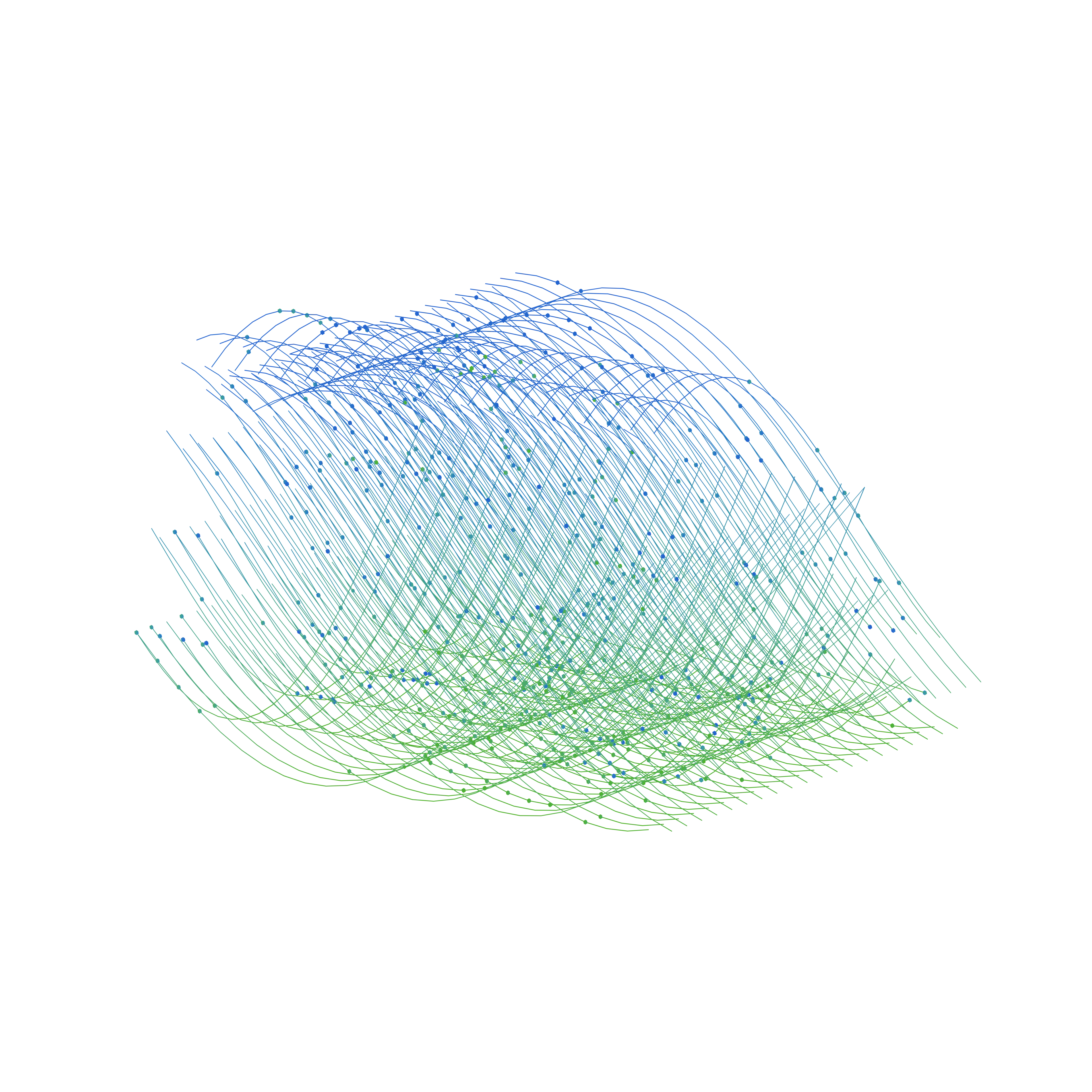 One of my artworks made of stacked lines curved into varying sine waves. The lines go from blue to green from top to bottom.