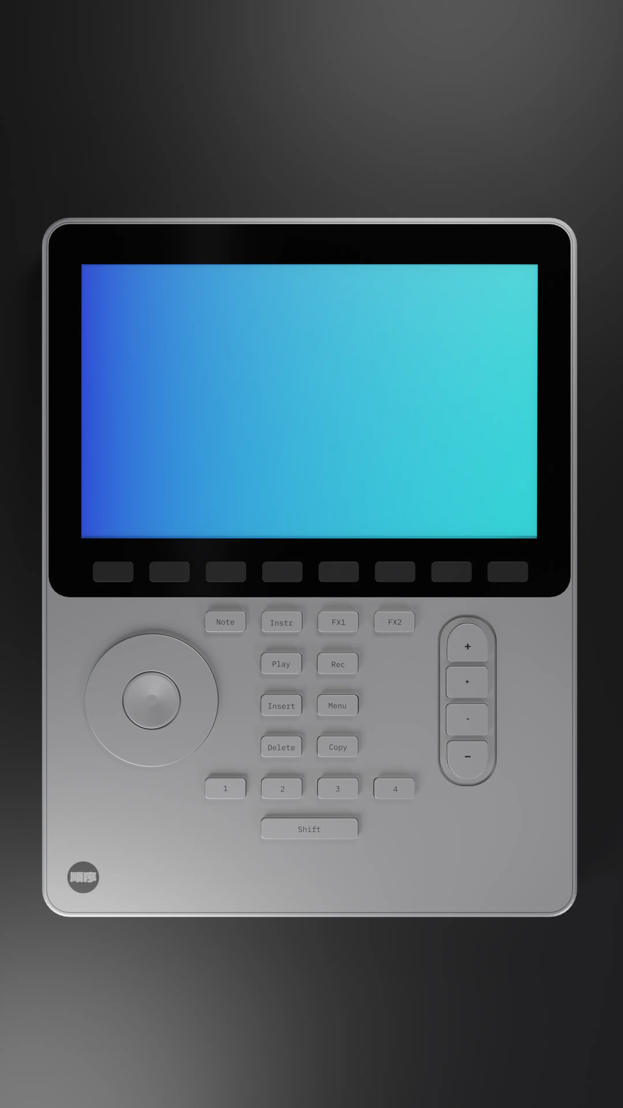 3D model of a Polyend Tracker Mini viewed from top down.