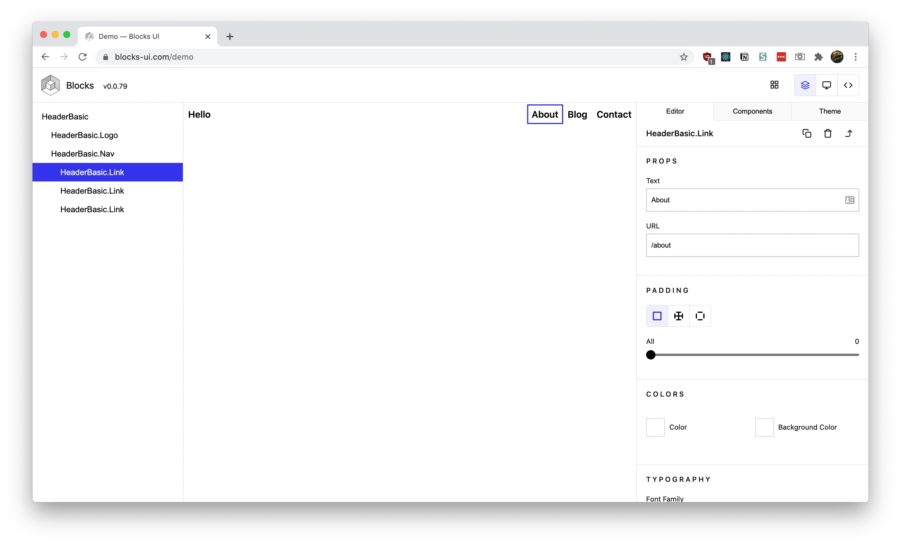 Screenshot of Blocks UI in action