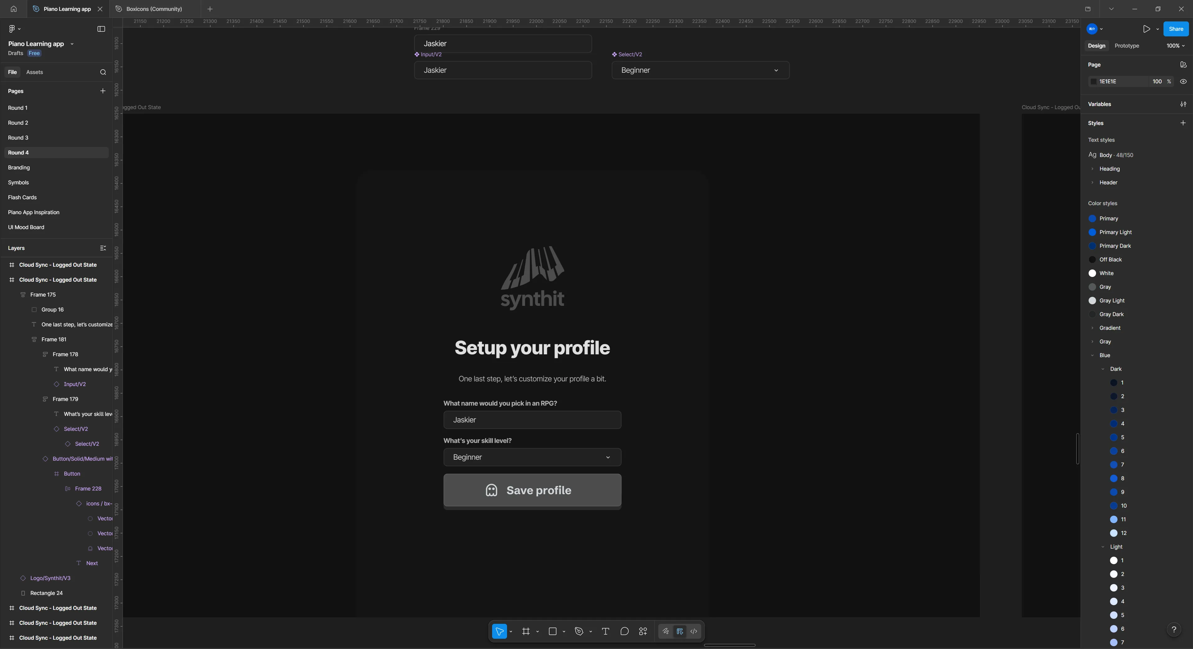 Initial concepts of the login page in Figma