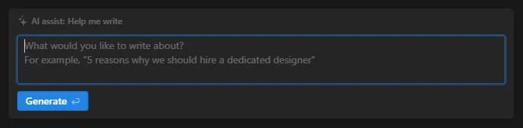 Screenshot of the Notion AI prompt textbox modal
