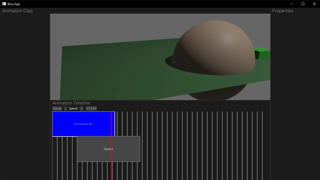A button widget with the text Square is absolutely placed in a relative canvas container that contains a timeline graph drawing.