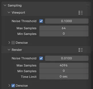 The Sampling settings in Cycles’ Render settings panel