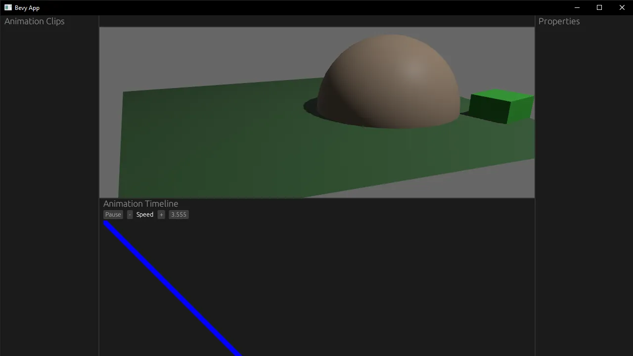 A blue diagonal line that’s 10 pixels thick is drawn inside the animation timeline panel starting from the top left corner of the canvas container going down to the right.