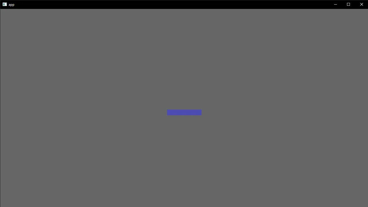 A native Rust application running Bevy is seen rendering a small purple horizontal rectangle in the center of window that represents the player. 