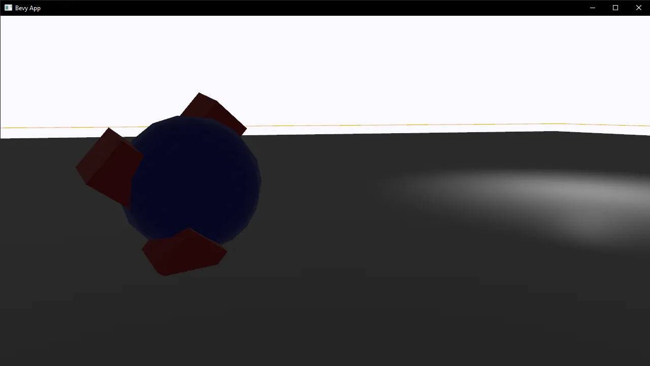 A screenshot of the game showing the ball with many cubes stuck to it. The player is closer and centered in the camera view here.