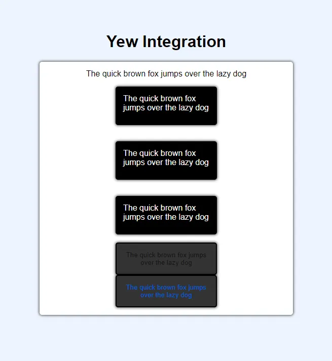 A screenshot of the Yew app showing 3 components spaced out using the margin prop.