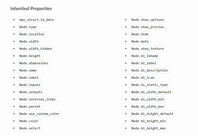 Screenshot of the Blender Python API docs on the Set Position Geometry Node page, cropped at the portion of the page showing the inherited properties on the class.