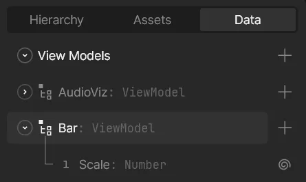 The Rive app View Model section with a "Bar" View Model