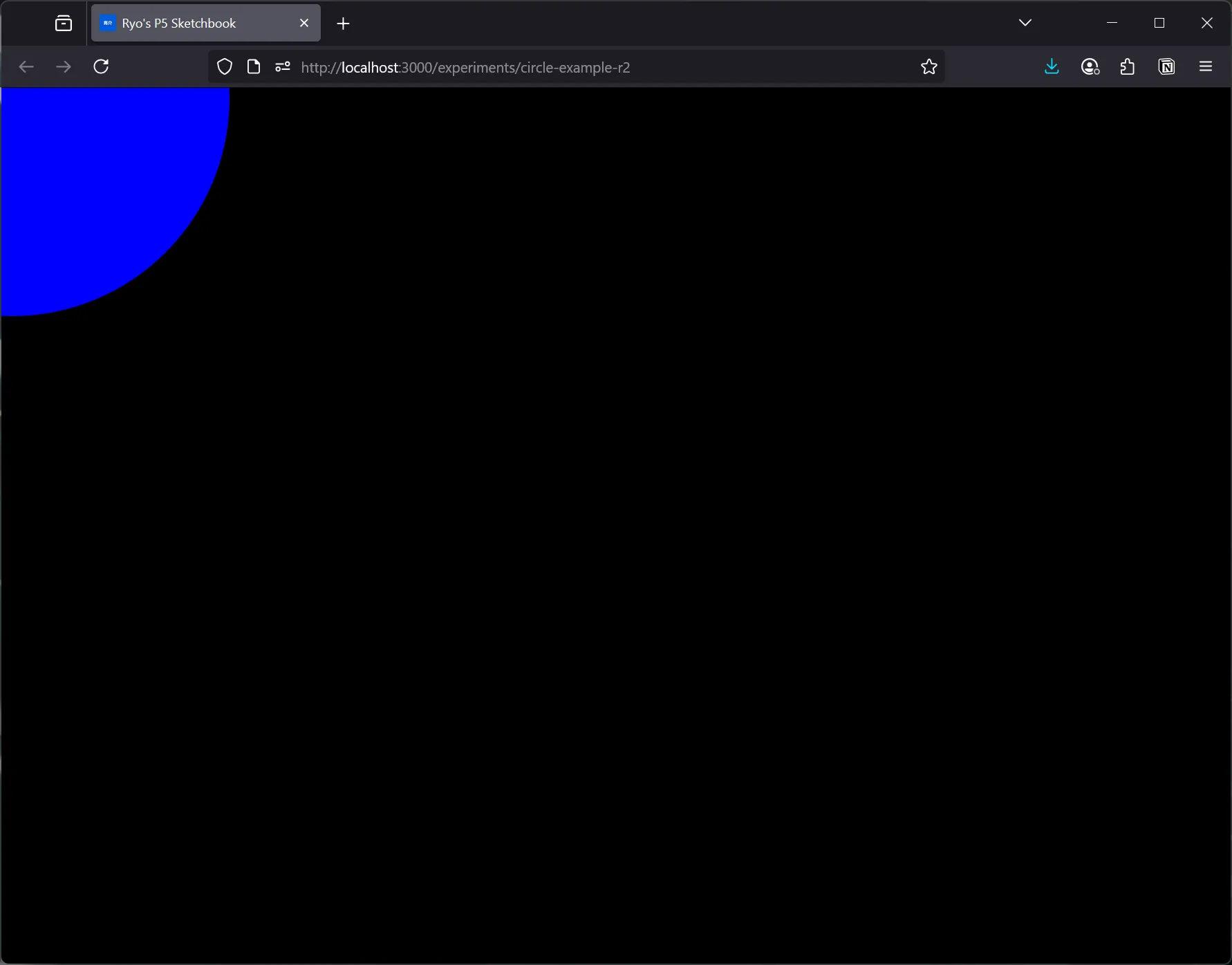 A web browser with a black canvas and blue circle in the top left corner