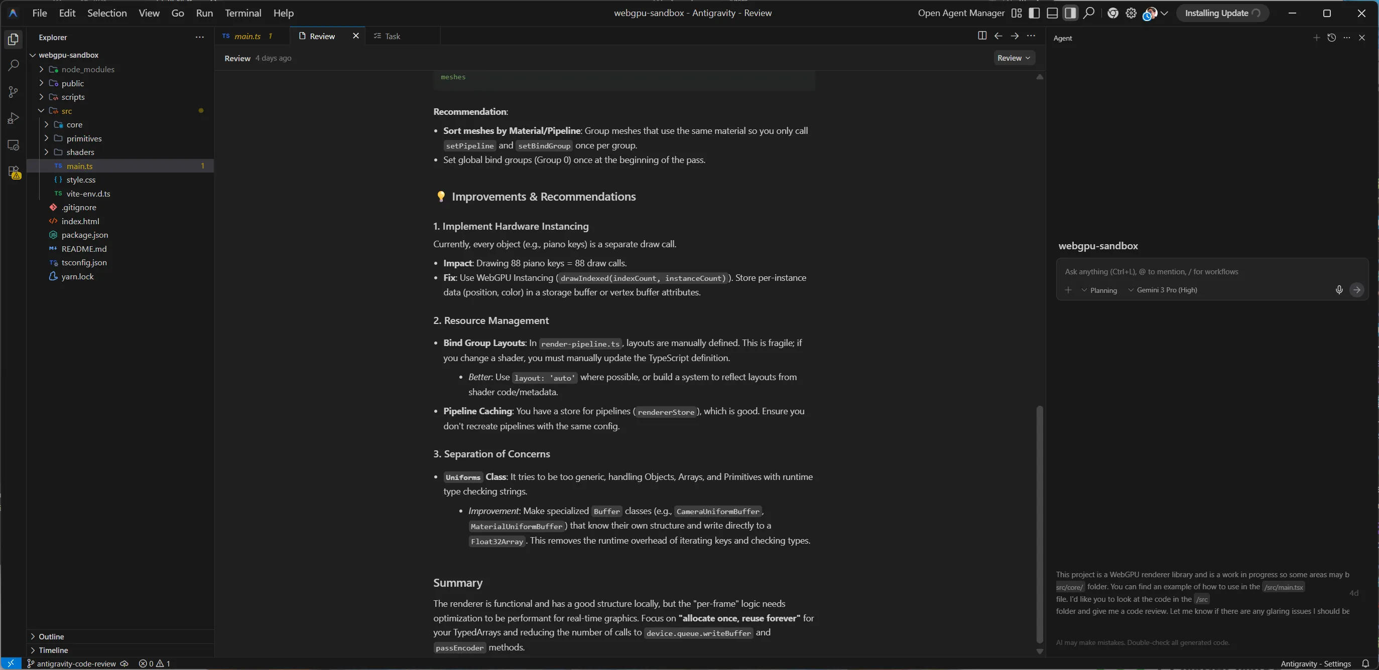 WebGPU code review in Antigravity