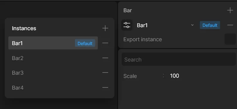 The instances popup in Rive App