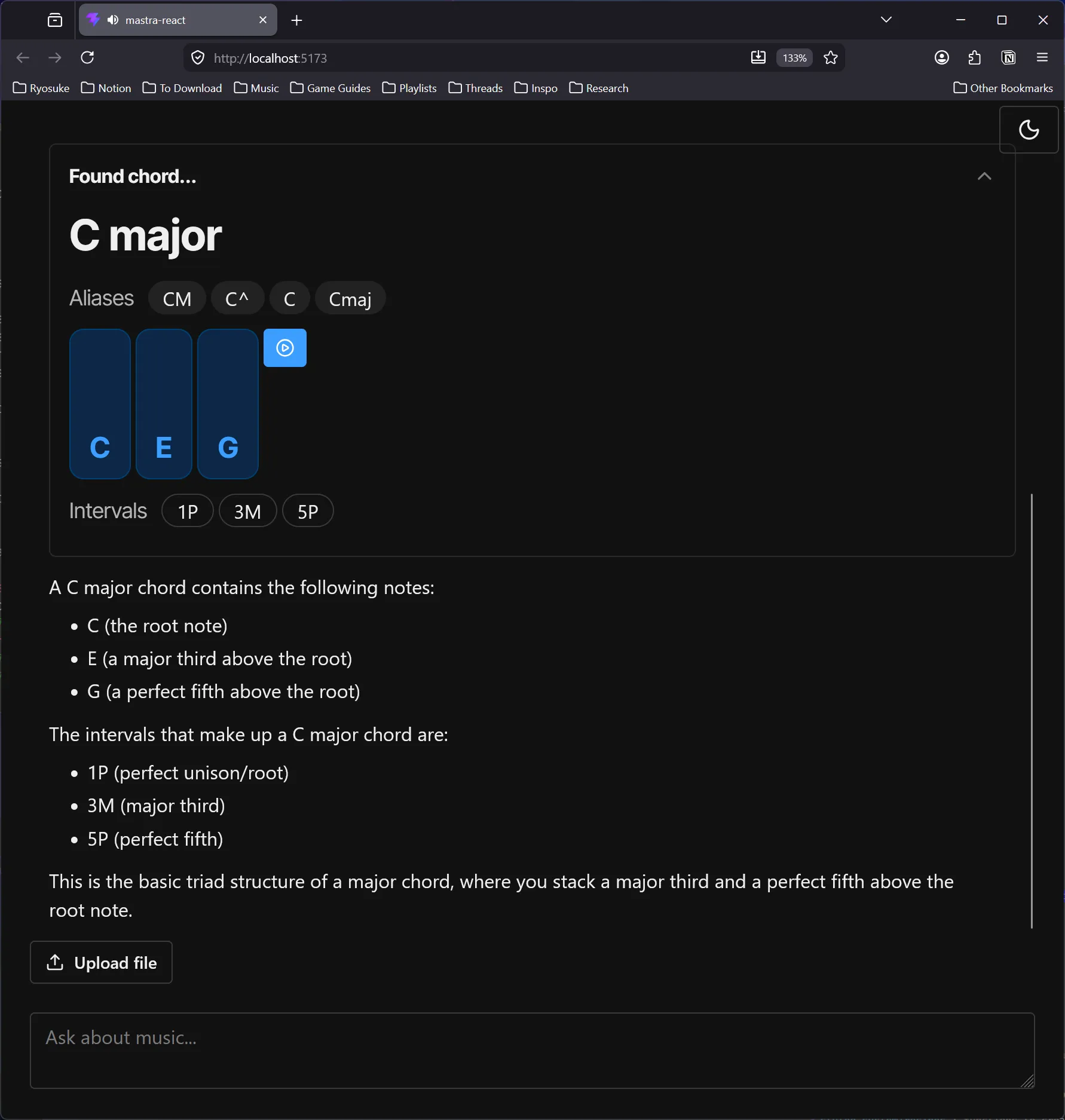 Same as above, but I added a small blue play button besides the piano key style notes, which are colored blue now to represent being played.