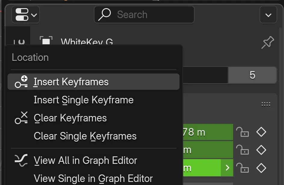 The right click context menu for the Location properties on an object.