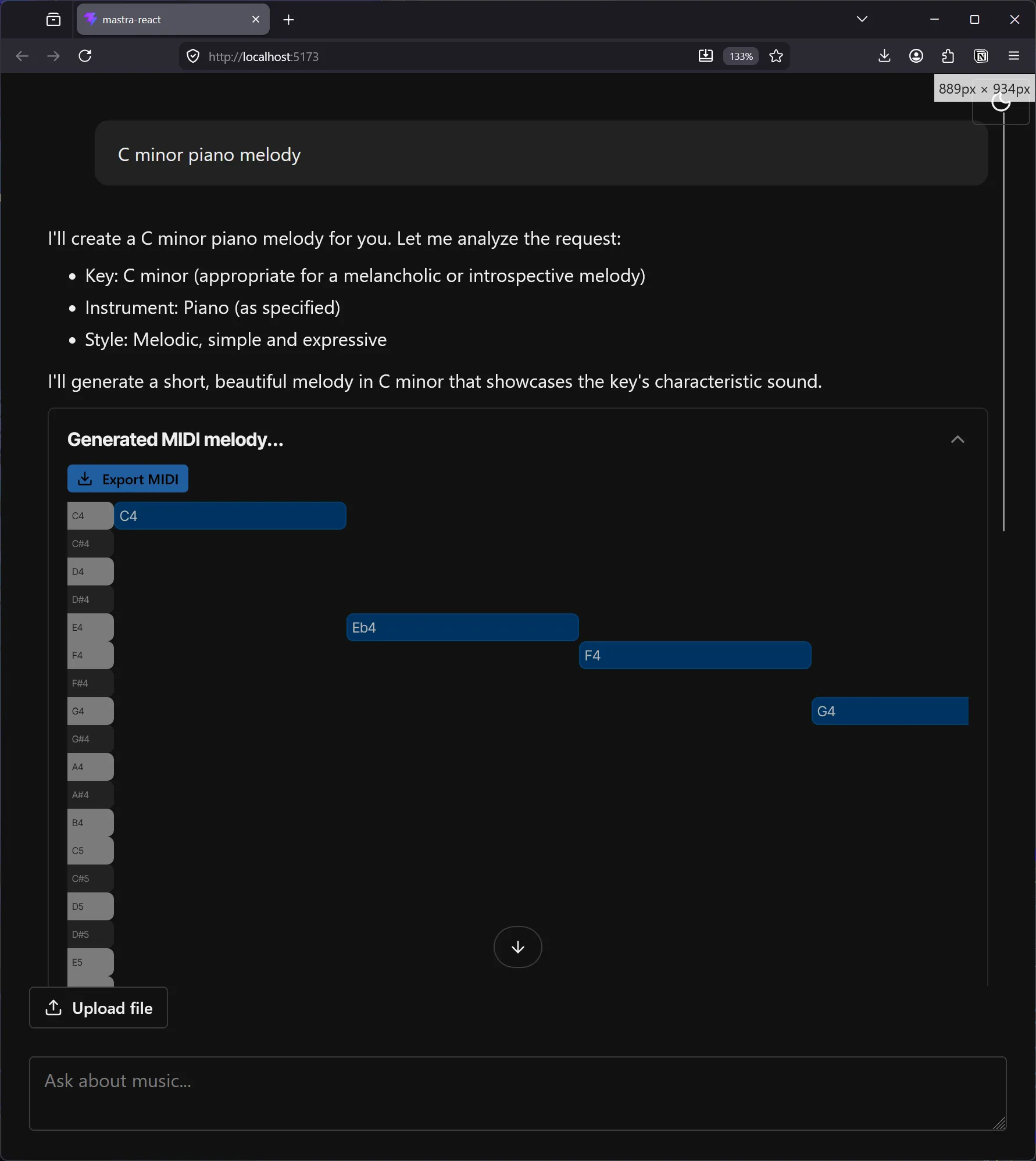 Client-side chat app with a piano roll UI component used for the generate notes tool