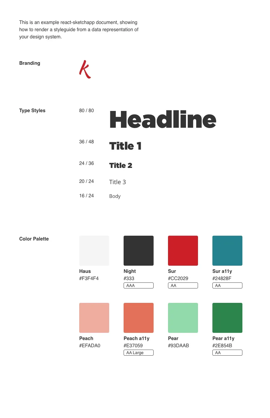 Airbnb's react-sketchapp styleguide example with Kushy edits
