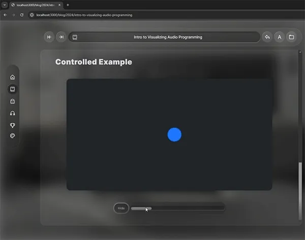 Animation showing the P5 React component with an interactive slider to move the position of the drawing