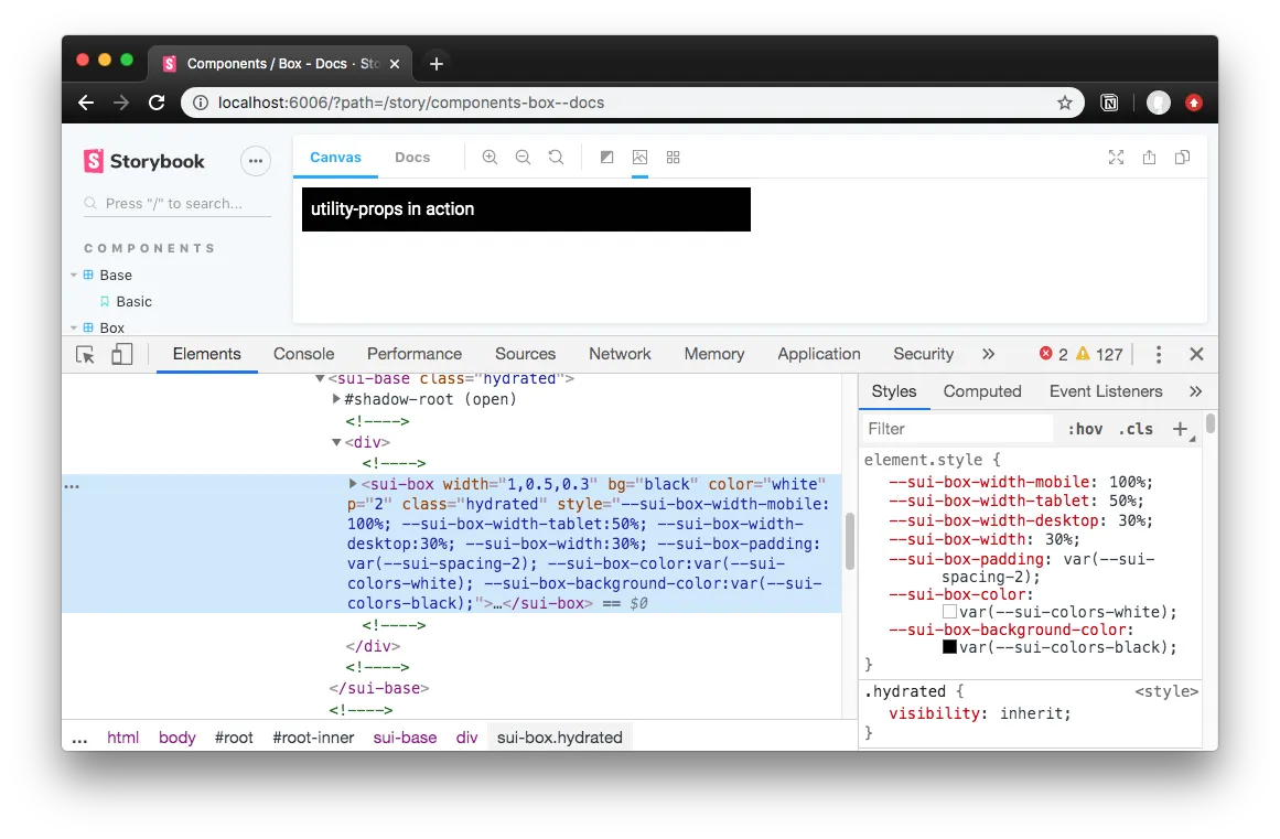 Screenshot of the code above inside Storybook