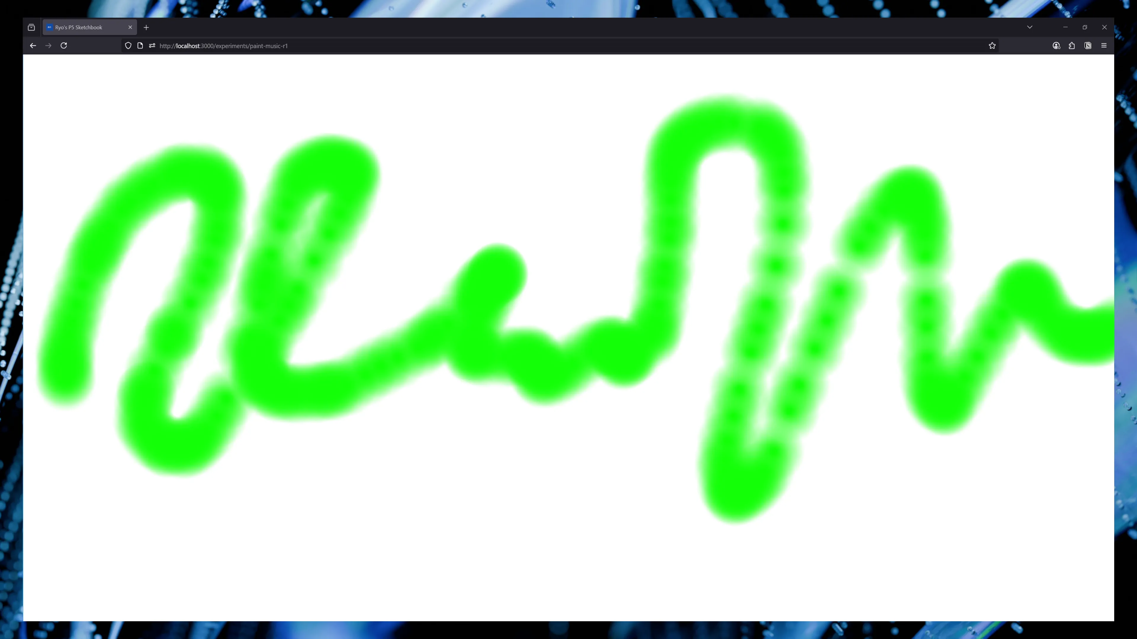 An example of the drawing app with a random squiggly green line