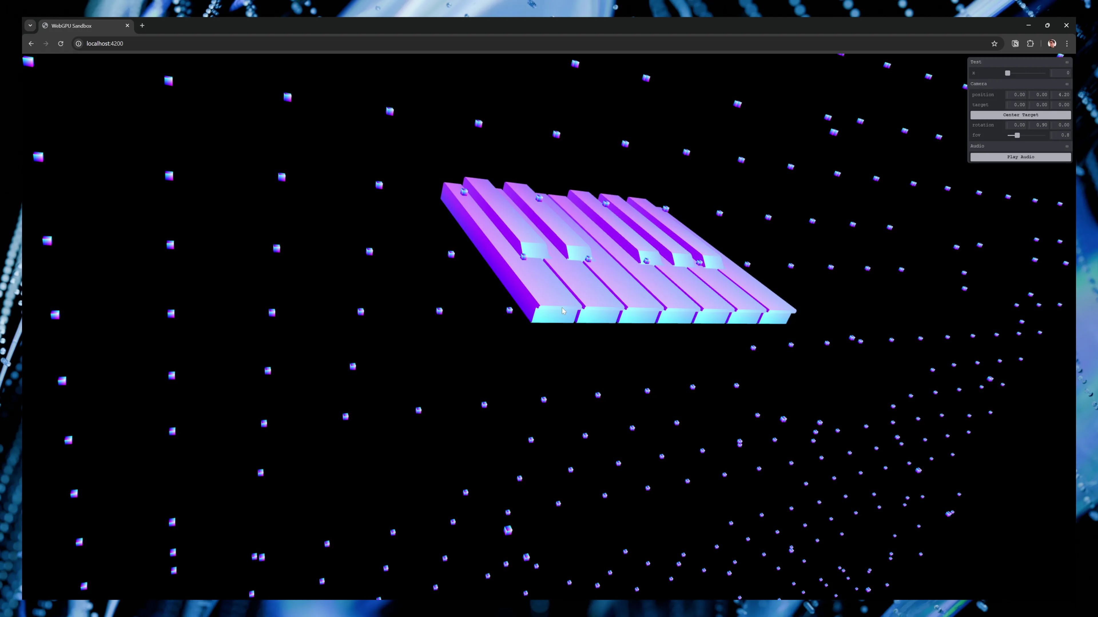 Single set of 3D piano keys rendered in a web browser