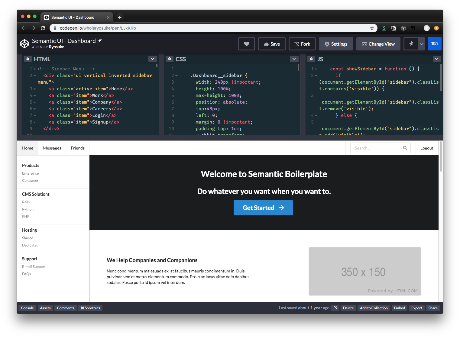 Screenshot of my SUI dashboard template in CodePen