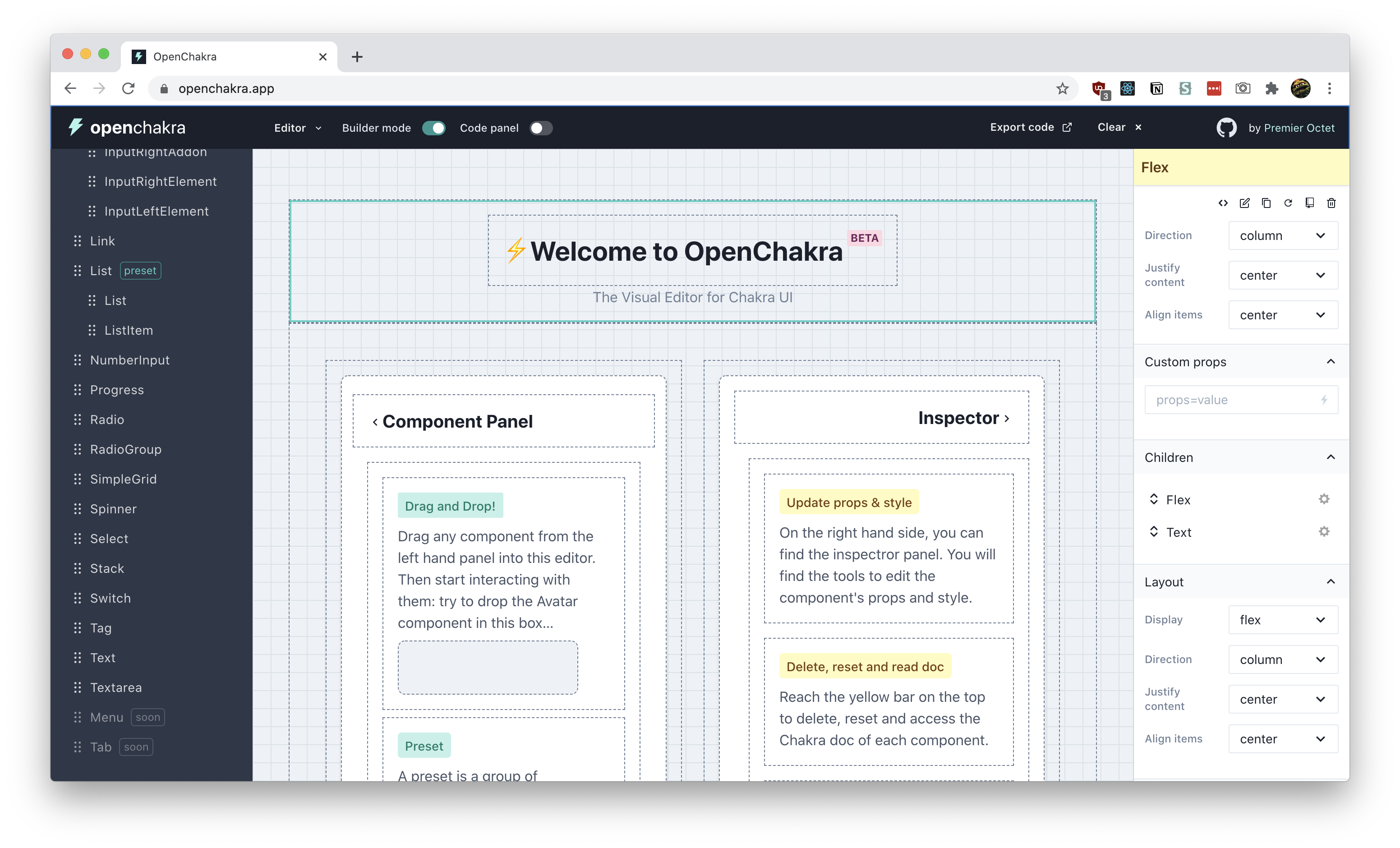 Screenshot of OpenChakra in action