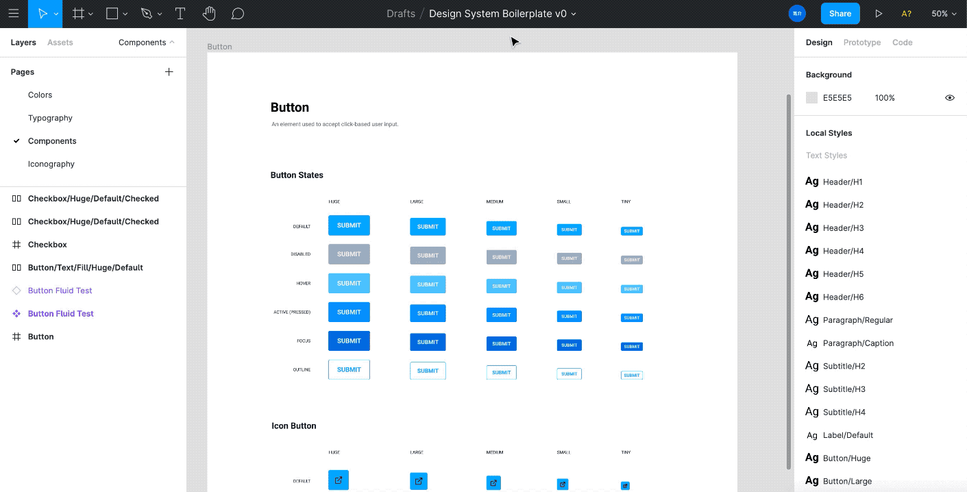 An animated GIF demonstrating the use of the plugin to generate a CSS in JS theme from a design system's Figma document with several text and color styles — and pasting the results into VSCode