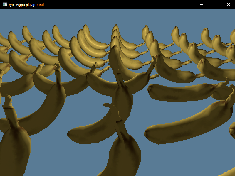 Screenshot of the native wgpu Rust app rendering a grid of 3D bananas