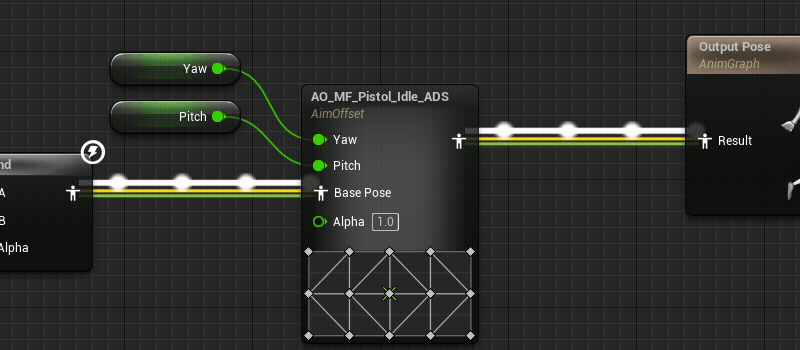 The Unreal Engine Blueprint editor showing the direction of flow in a node graph using animated dots on the connections (source)