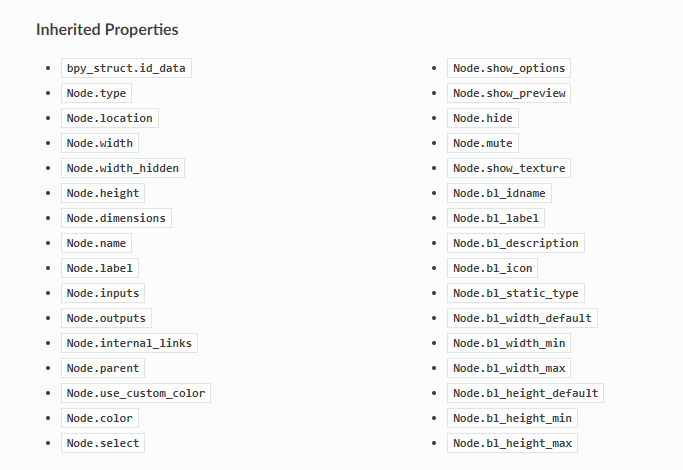 Screenshot of the Blender Python API docs on the Set Position Geometry Node page, cropped at the portion of the page showing the inherited properties on the class.