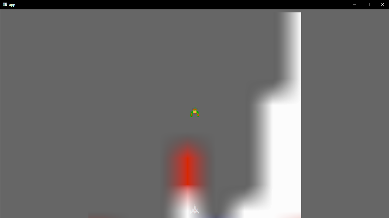 Example of dividing the UVs of a nearly fullscreen 2D plane mesh. The texture is displayed once, scaled up, looking blurry and cropped.