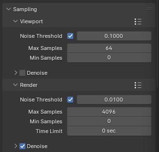 The Sampling settings in Cycles’ Render settings panel