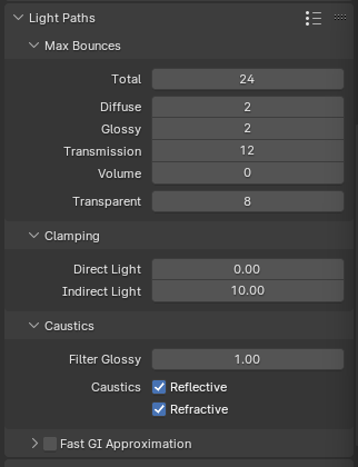 The Light Paths settings in Cycles’ Render settings panel