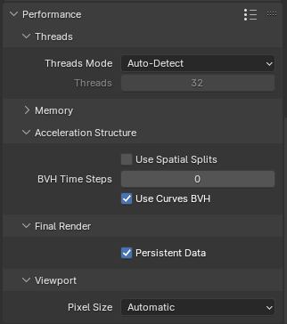 The Performance settings in Cycles’ Render settings panel