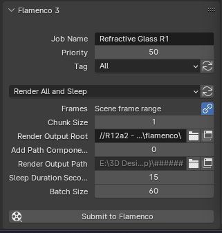 The Flamenco settings in the Output settings panel