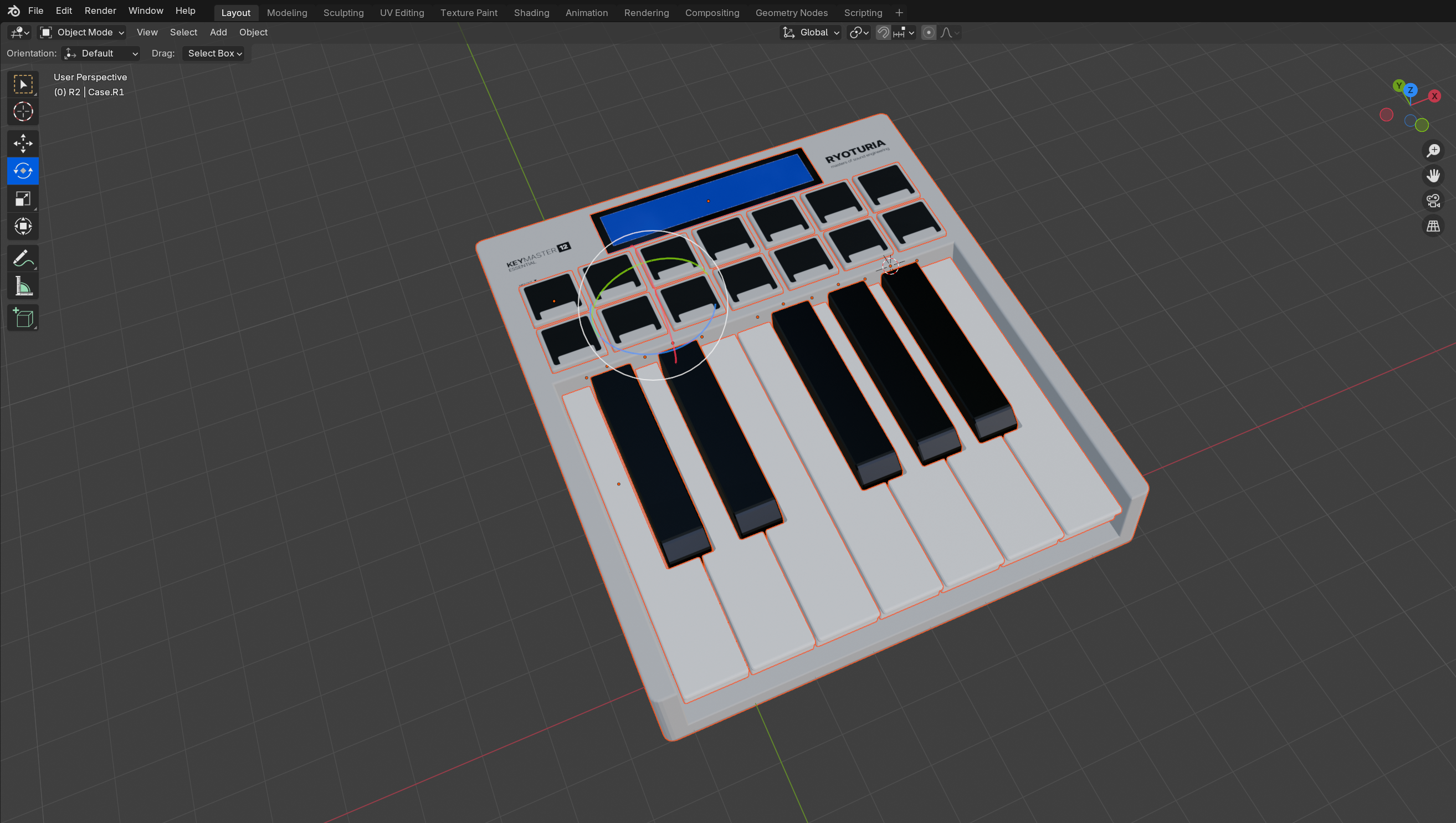 The mini 12-key piano synth in Blender’s 3D viewport