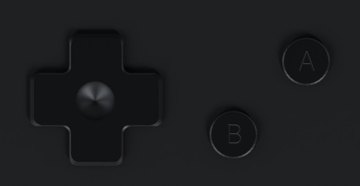 A render of the d-pad, A, and B buttons with bump maps applied.