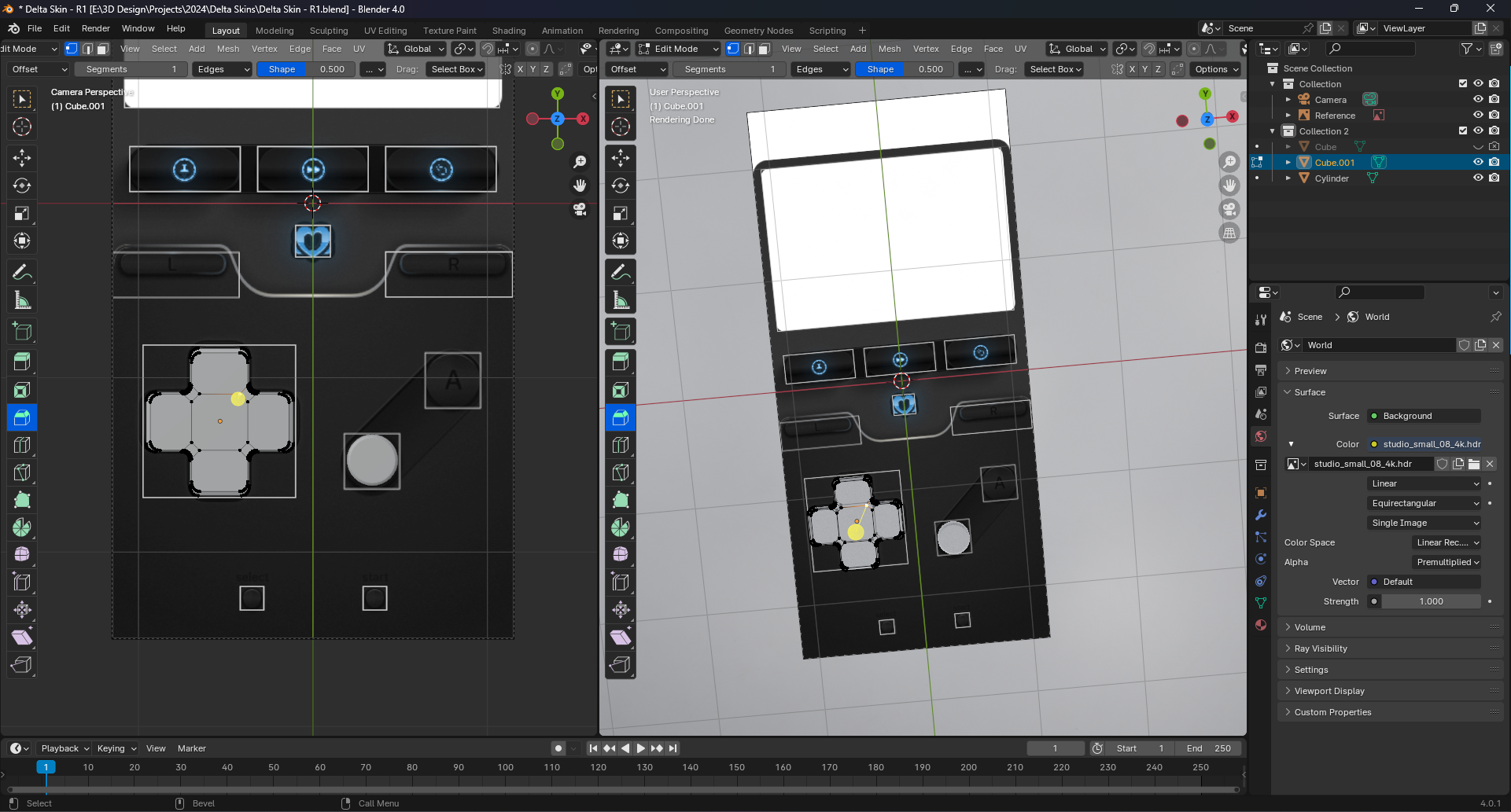 Blender with the d-pads wireframe visible