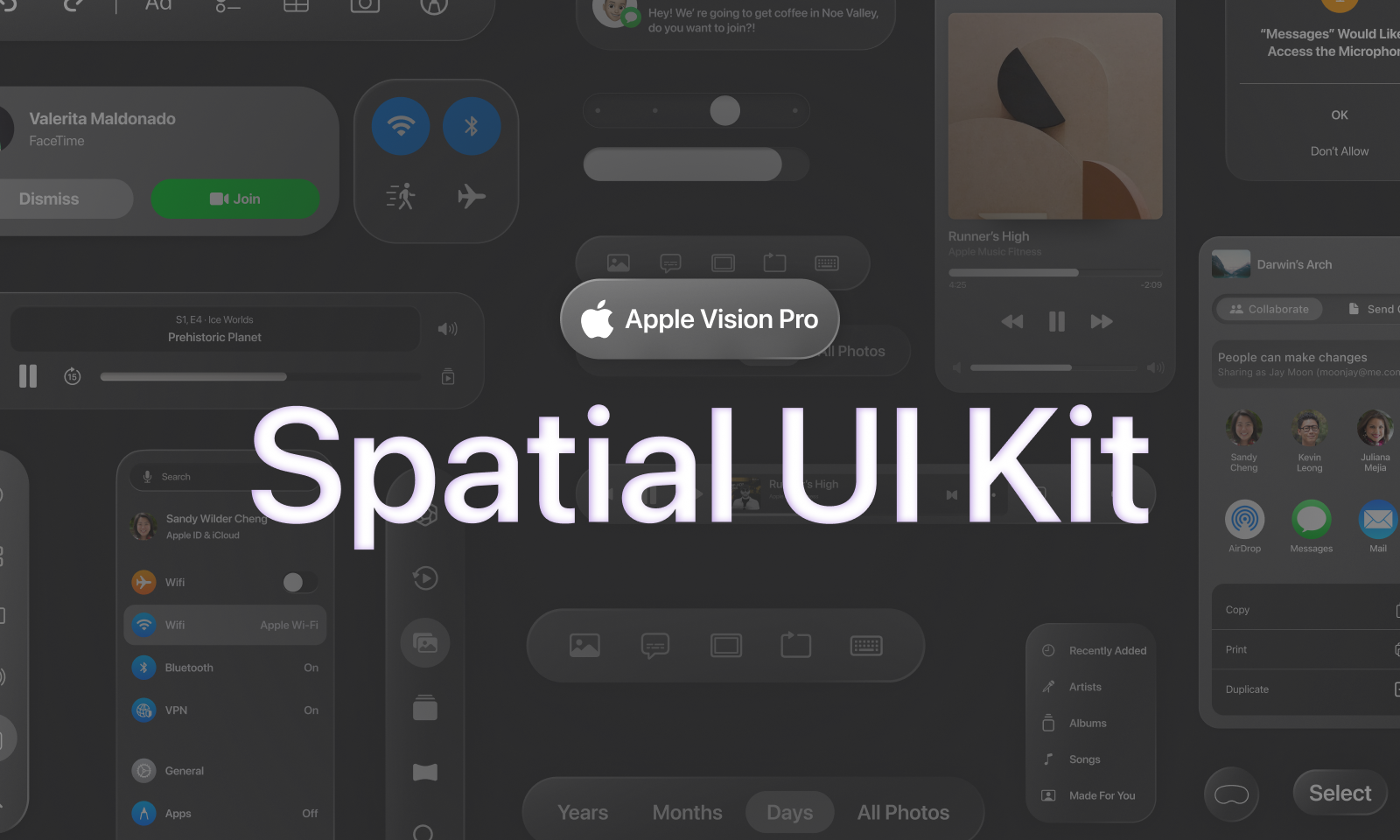Thumbnail for an Apple Vision Pro Figma UI kit called “Spatial UI Kit”