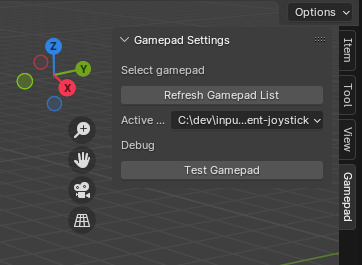 Screenshot of the UI panel with a dropdown for active gamepad