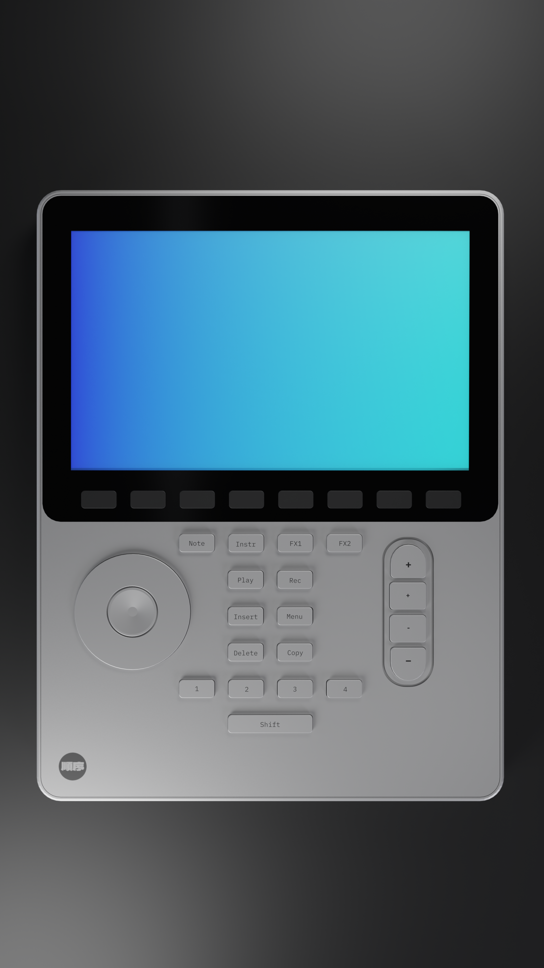 3D model of a Polyend Tracker Mini viewed from top down.